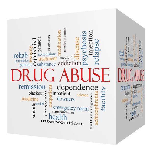 Abuso di droga 3D cubo Word Cloud Concept — Foto Stock