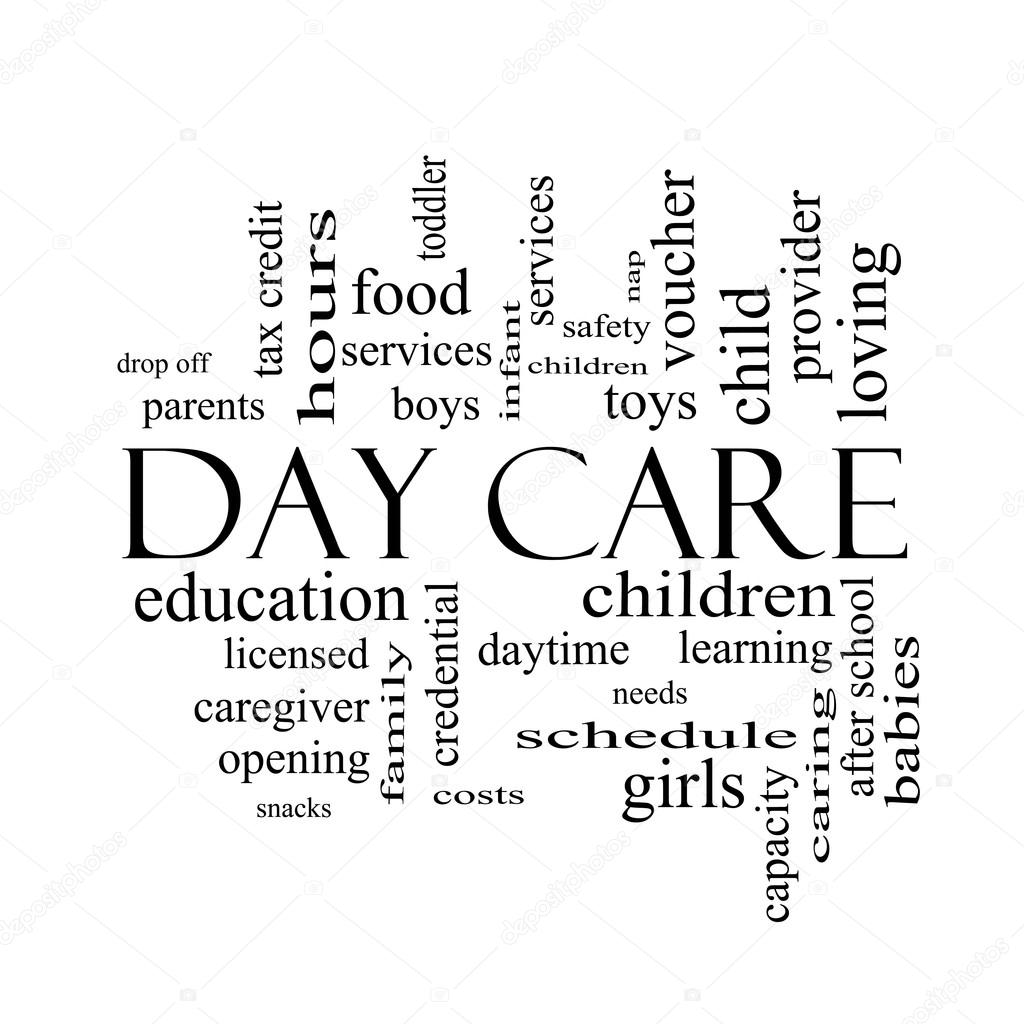 Day Care Word Cloud Concept in black and white
