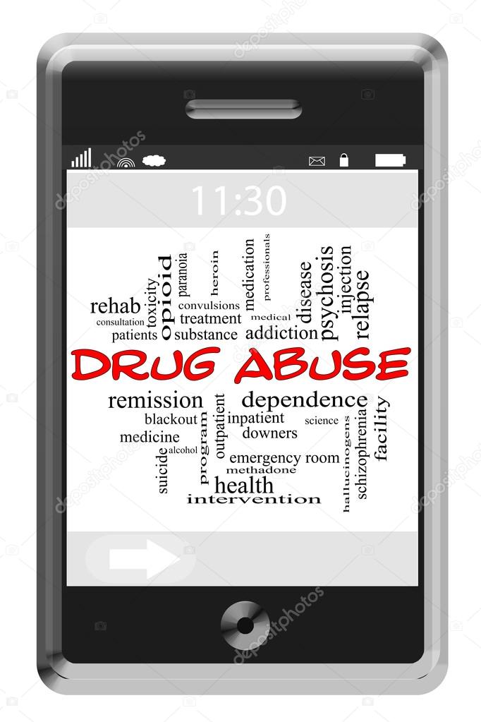 Drug Abuse Word Cloud Concept on Touchscreen Phone