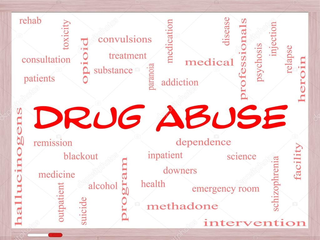 Drug Abuse Word Cloud Concept on a Whiteboard