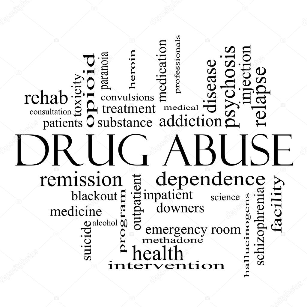 Drug Abuse Word Cloud Concept in black and white