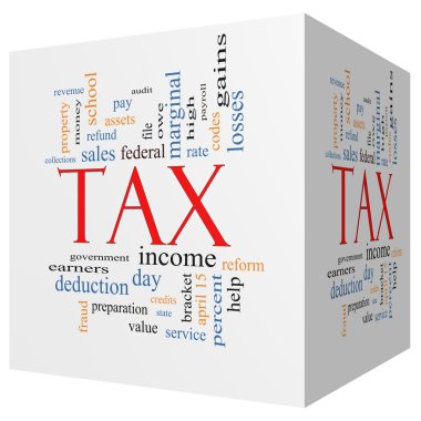 Tax 3D cube Word Cloud Concept clipart