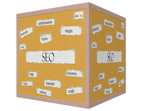 SEO 3D куб Коркове слово концепція — стокове фото