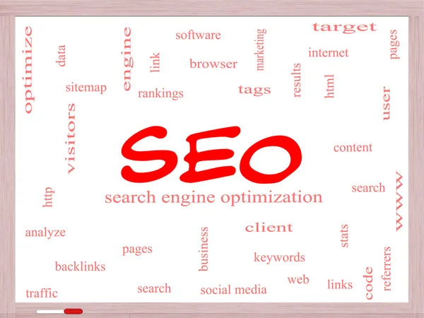 Concept SEO Word Cloud sur un tableau blanc — Photo