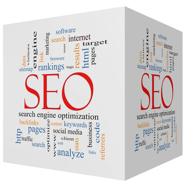 SEO 3D cube Word Cloud Concept — Stock Photo, Image