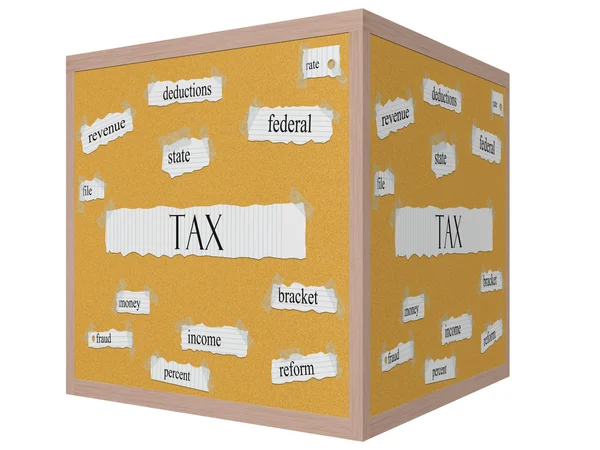 Tax 3d cube Corkboard Word Concept — Stock Photo, Image