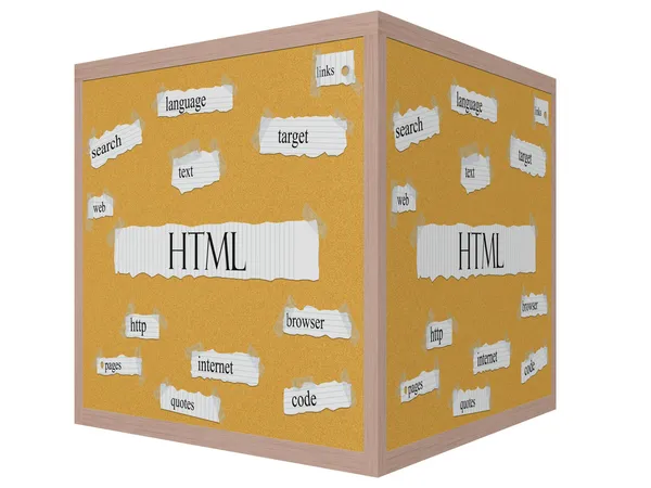 HTML 3D cube Corkboard Word Concept — Stock Photo, Image