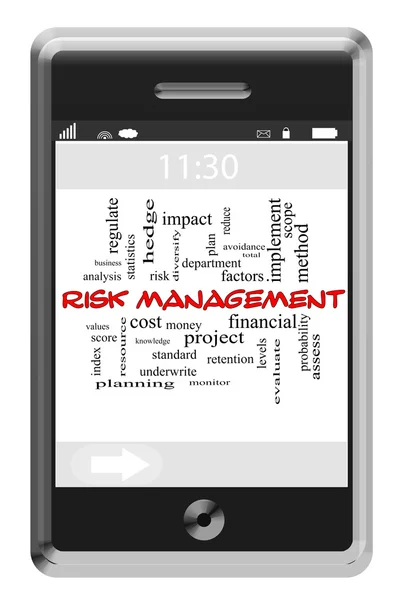 Risk Management Word Cloud Concept on Touchscreen Phone — Stock Photo, Image