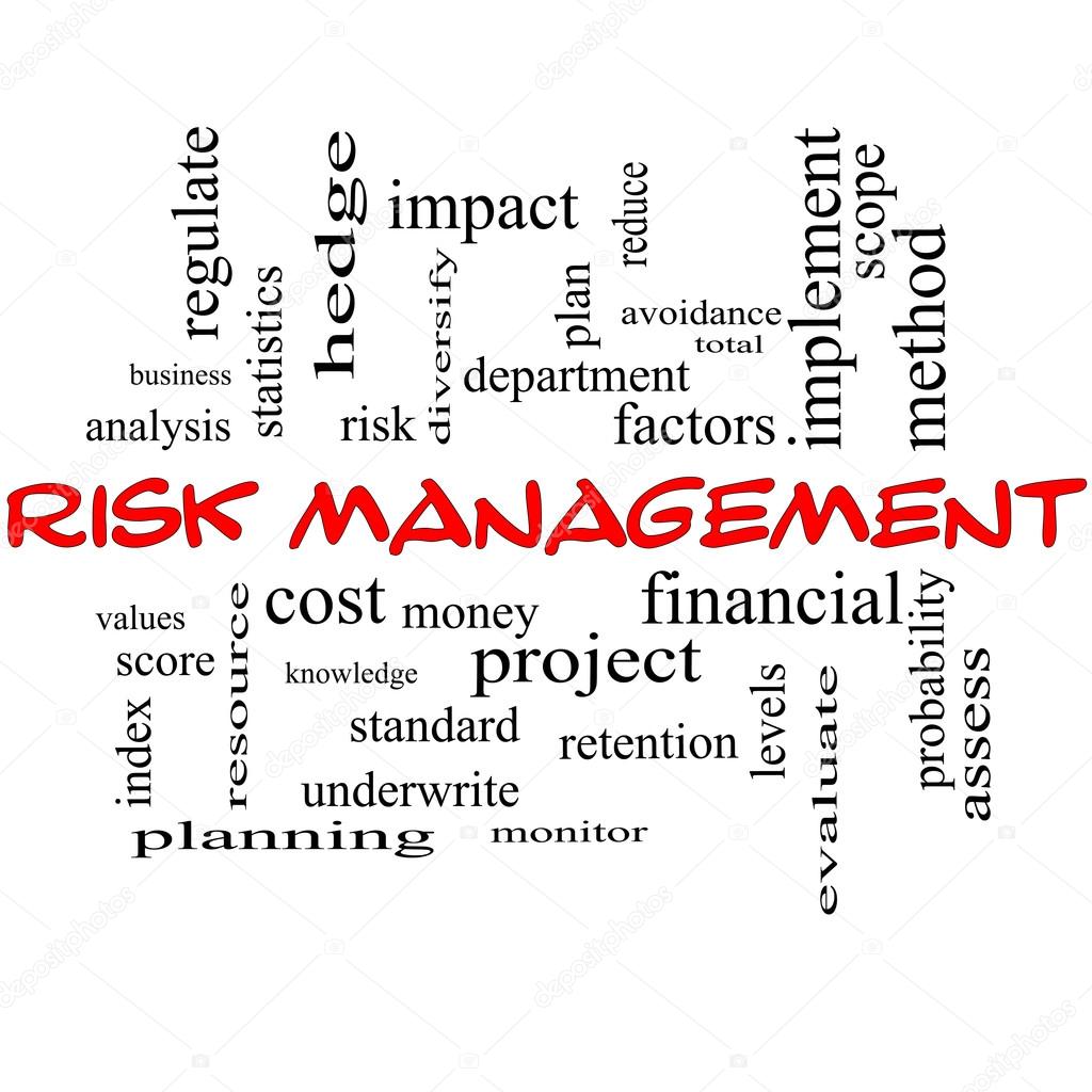 Risk Management Word Cloud Concept in red caps