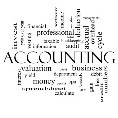 Accounting Word Cloud Concept in black and white clipart