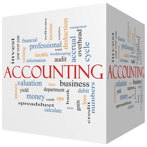 Accounting 3D-kubus woord wolk concept — Stockfoto