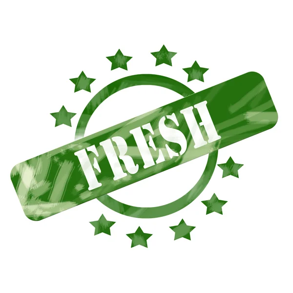 Green Weathered Fresh Stamp Circle and Stars Design — Stock Photo, Image