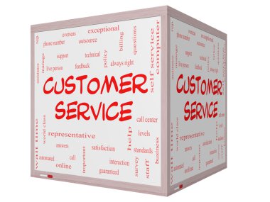 Customer Service Word Cloud Concept on a 3D cube Whiteboard clipart