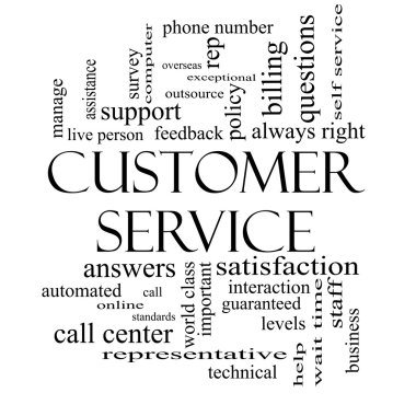 Customer Service Word Cloud Concept in Black and White clipart