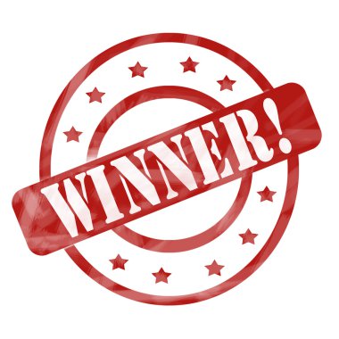 Kırmızı yıpranmış kazanan damga daireler ve yıldız