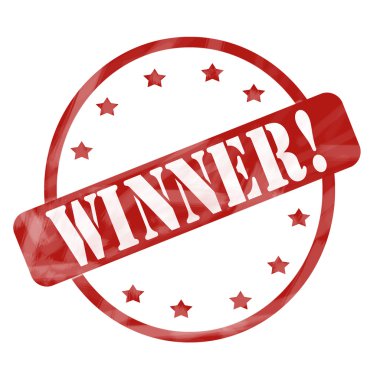 Kırmızı yıpranmış kazanan damga daire ve yıldız