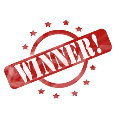 Kırmızı yıpranmış kazanan damga tasarım daire ve yıldız