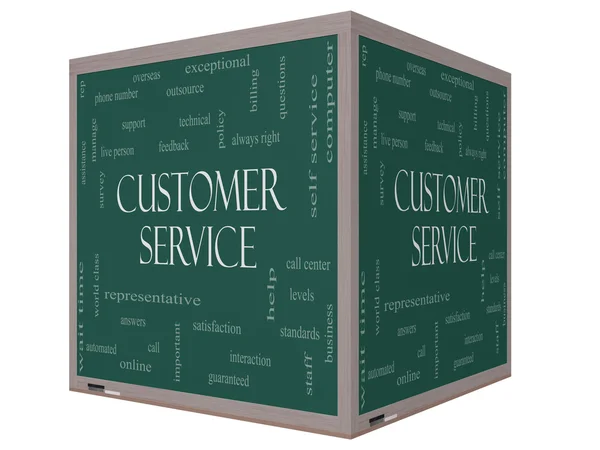 Servicio al cliente Word Cloud Concept en un cubo 3D pizarra — Foto de Stock