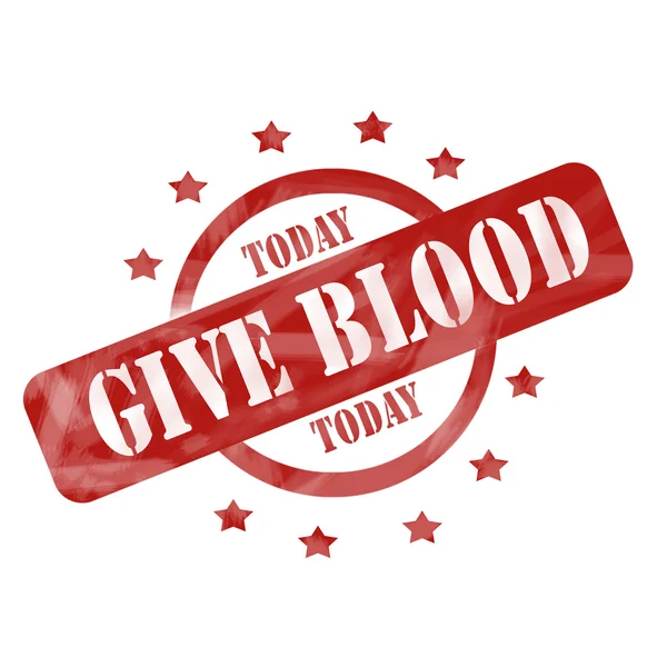 Červená zvětralé darovat krev dnes razítko kruh a hvězdy design — Stock fotografie