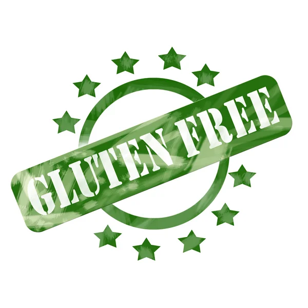 Projekt znaczka wolna glutenu wyblakły zielony okrąg i gwiazdy — Zdjęcie stockowe