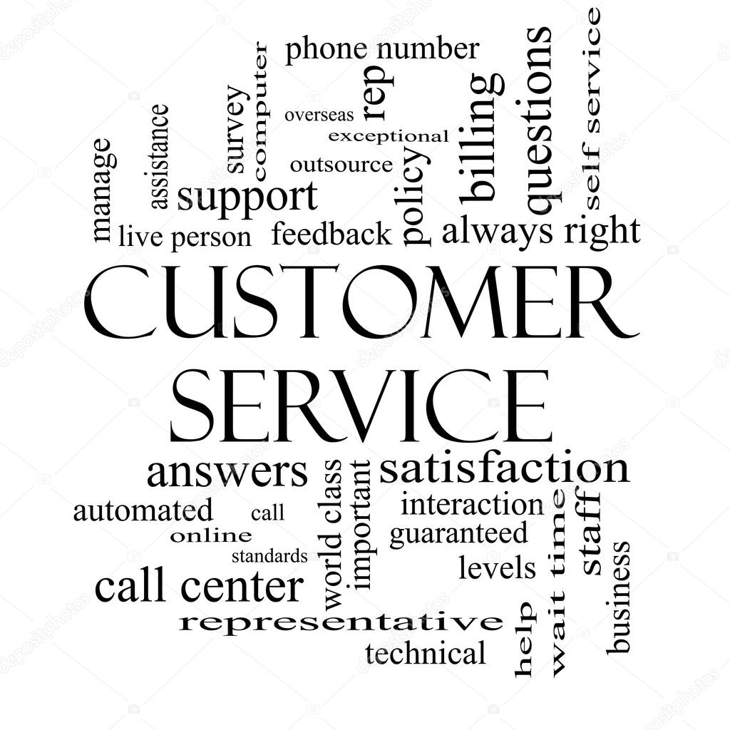 Customer Service Word Cloud Concept in Black and White