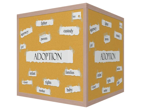 Adopción Corkboard Word 3D cube Concept — Foto de Stock