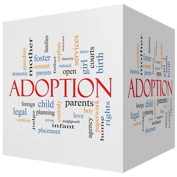 Adopción 3D cubo Word Cloud Concept — Foto de Stock