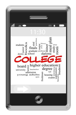 College Word Cloud Concept on Touchscreen Phone clipart