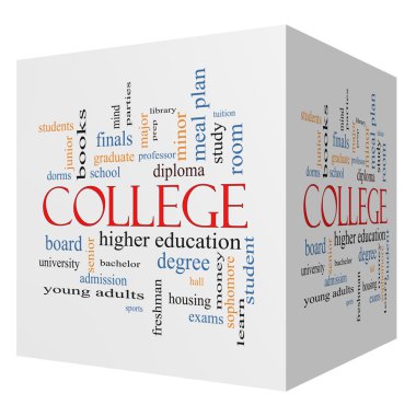College 3D-kubus word cloud concept