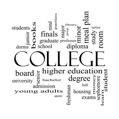 College Word Cloud Concept in black and white clipart