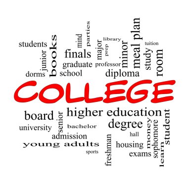 College Word Cloud Concept in red caps clipart