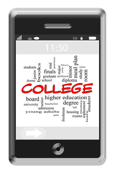 College Word Cloud Concept on Touchscreen Phone