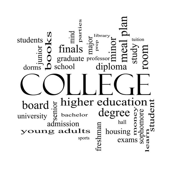 College Word Cloud Concept in black and white