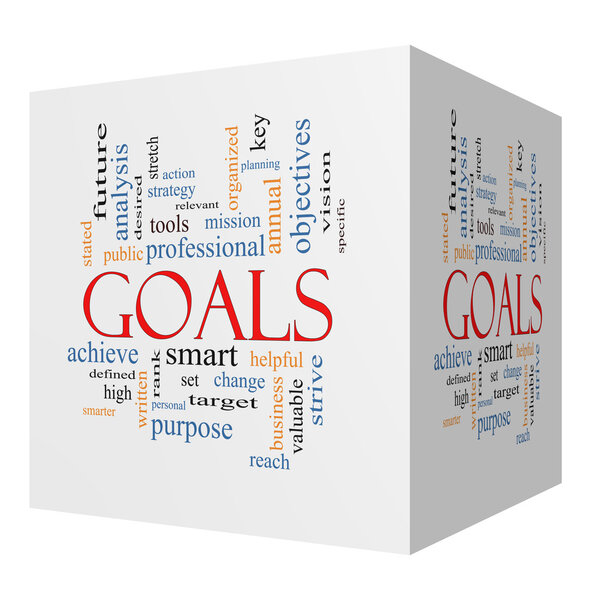 Goals 3D cube Word Cloud Concept