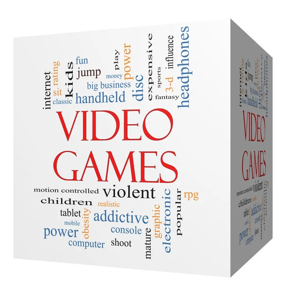 Video games 3D-kubus word cloud concept — Stockfoto