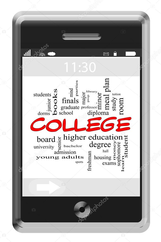 College Word Cloud Concept on Touchscreen Phone