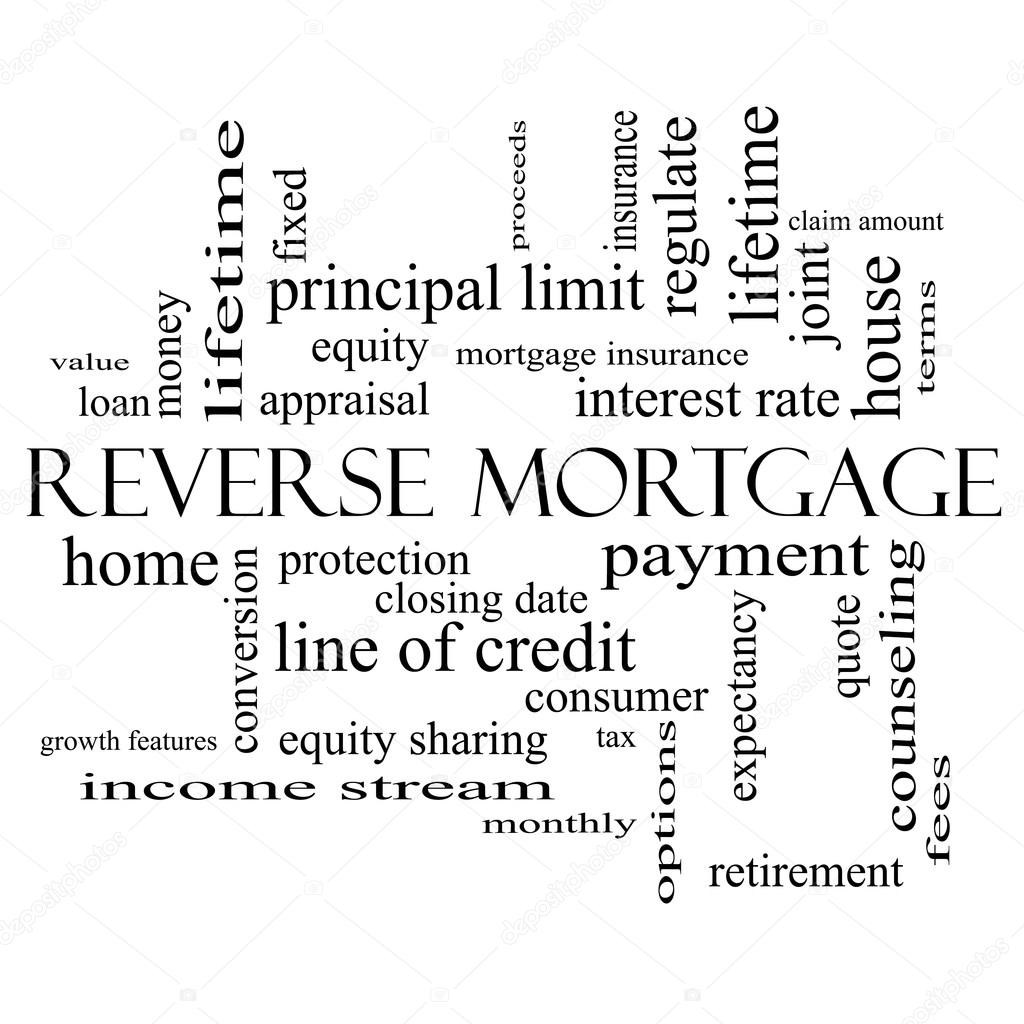 Reverse Mortgage Word Cloud Concept in black and white