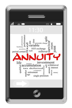 Annuity Word Cloud Concept on Touchscreen Phone clipart