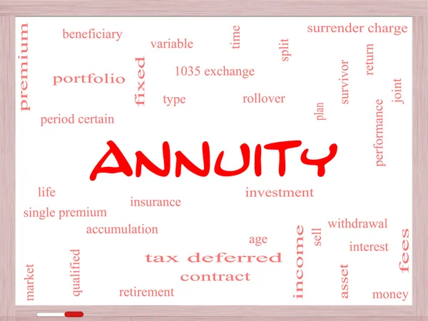 Annuity Word Cloud Concept on a Whiteboard — Stock Photo, Image