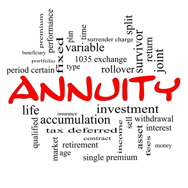 Annuity Word Cloud Concepto en mayúsculas rojas —  Fotos de Stock