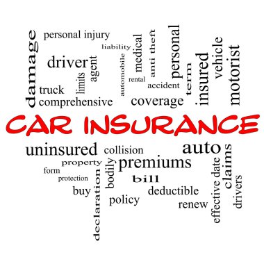 Car Insurance Word Cloud Concept in red caps clipart