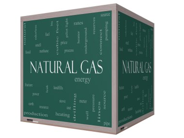 Doğalgaz word cloud kavramı üzerinde bir 3d cube yazı tahtası