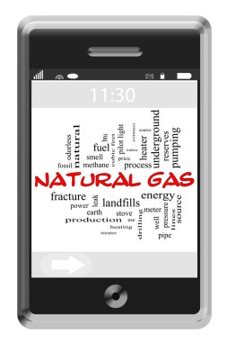 Doğalgaz kelime bulutu kavramı dokunmatik ekran telefon