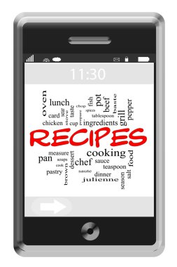 yemek tarifleri bulut kavramı dokunmatik telefon üzerinde kelime.