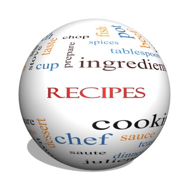 yemek tarifleri 3d küre kelime bulutu kavramı