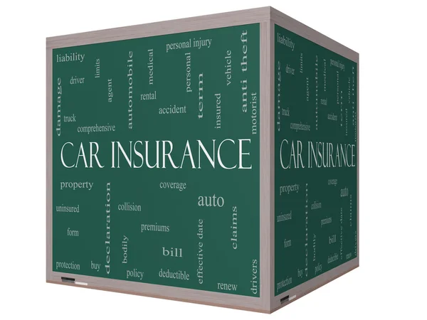 汽车保险词云概念的三维立方体黑板 — 图库照片