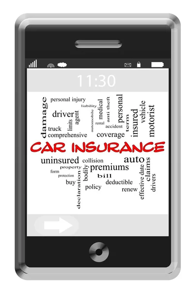 Car Insurance Word Cloud Concept on Touchscreen Phone — Stock Photo, Image