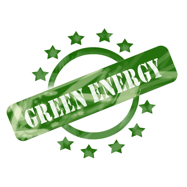 Grön vittrade grön energi stämpel cirkel och stjärnor i design — Stockfoto