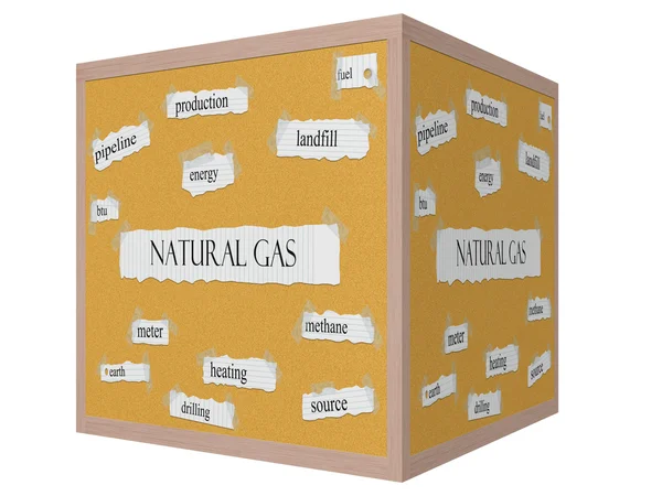Φυσικό αέριο 3d κύβο corkboard λέξη έννοια — Φωτογραφία Αρχείου