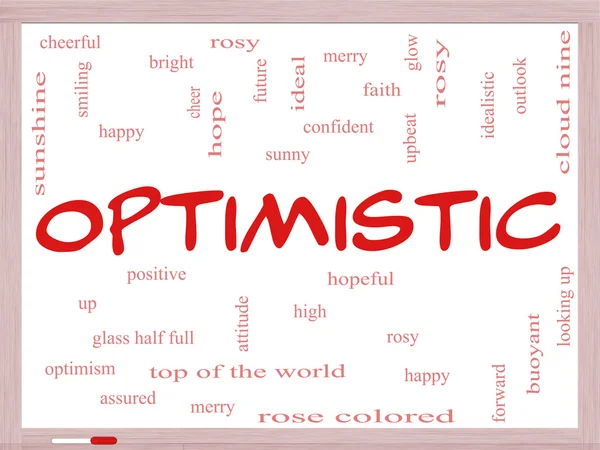 Optimistic Word Cloud Concept on a Whiteboard — Stock Photo, Image